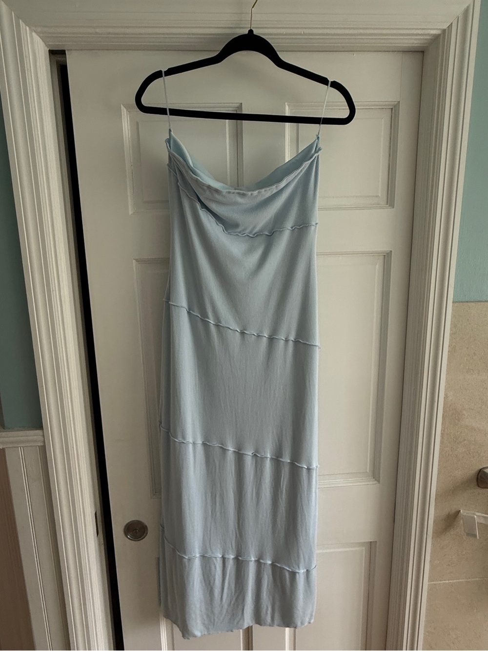 American Threads Pale Blue Midi Slip Dress with Cowl Neck